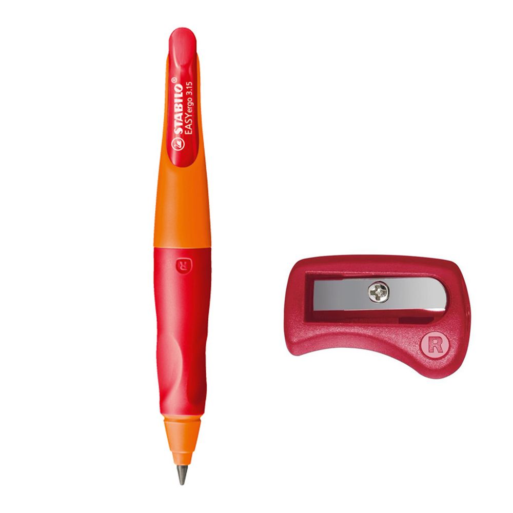 STABILO思筆樂 - 3.15mm 胖胖鉛 人體工學自動鉛筆 右手 橘/紅 附削鉛筆器