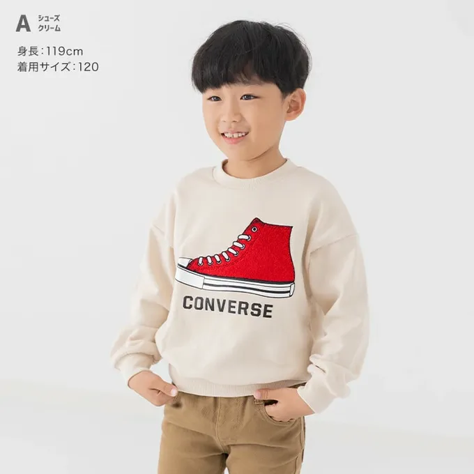 日本 Chil2 - CONVERSE聯名 縮口印花長袖上衣-星星-杏X黑