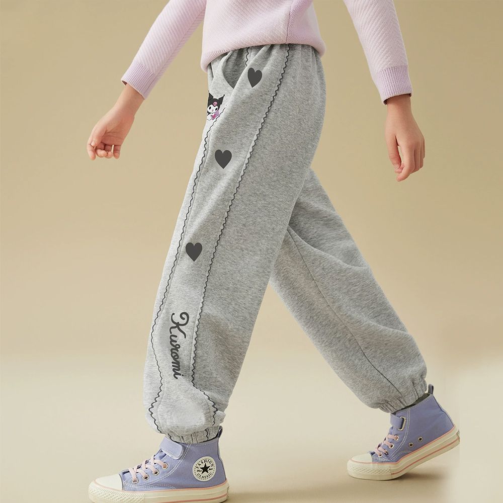 側邊花邊織帶愛心休閒長褲-卡通人物酷洛米-灰色