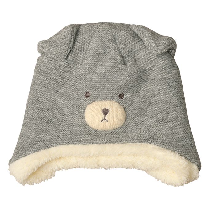 akachan honpo - 冬季針織帽-動物 內裡刷毛-灰色