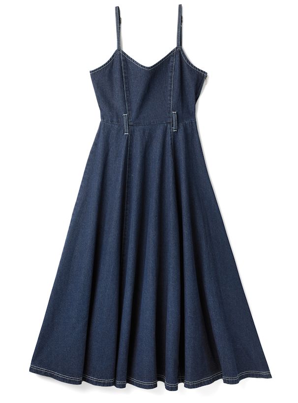 日本 GRL - 率性收腰丹寧吊帶裙(附腰帶）-靛藍