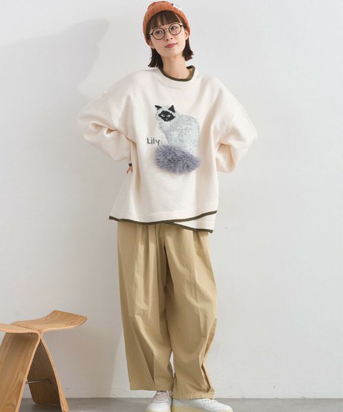 日本 Lupilien - 毛絨尾巴貓咪設計感針織長袖上衣-深灰