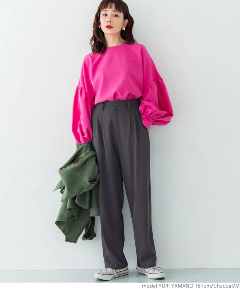 日本 COCA - 後腰鬆緊西裝寬褲-深灰