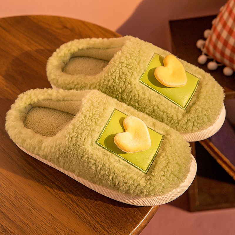 毛毛保暖室內拖鞋-立體愛心-粉色