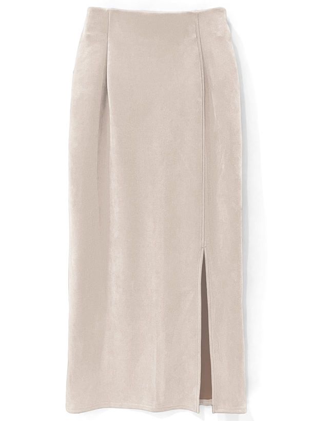 日本 GRL - 優雅百搭開衩麂皮長裙-深可可