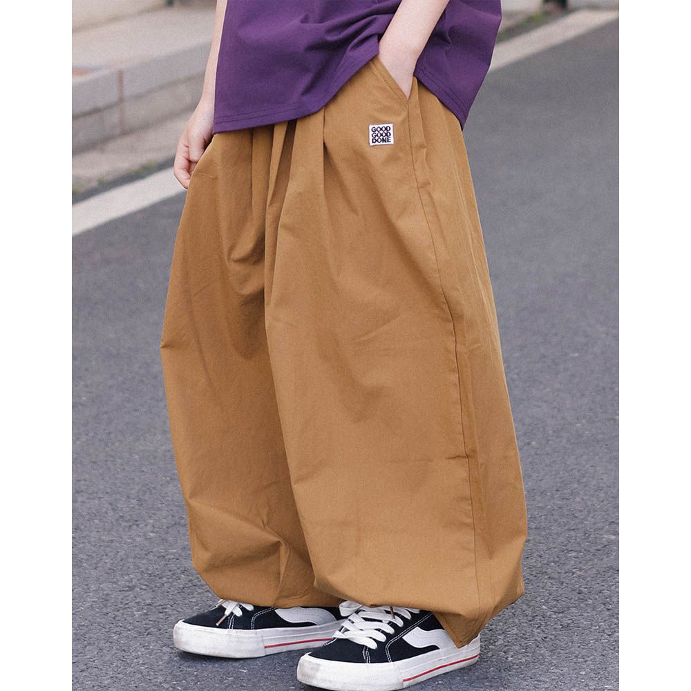 純棉腰鬆緊休閒長褲-小布標-卡其色