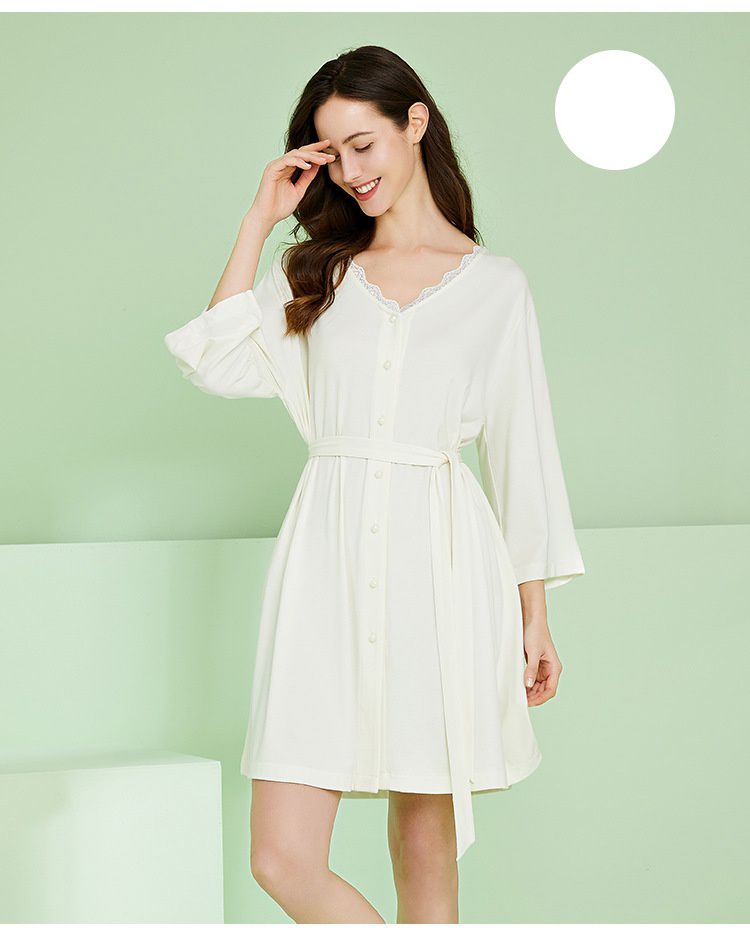 莫代爾V領蕾絲睡裙-橘色