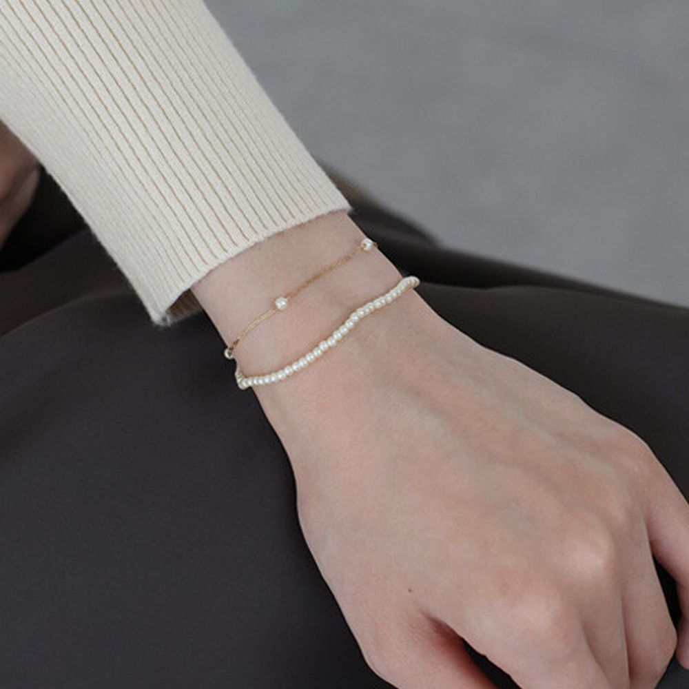 韓國製 精緻雙珍珠造型美人手鍊-金