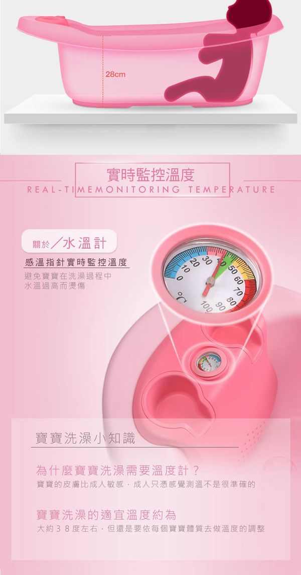 Babyhood - 多功能浴盆 含溫度計-粉色
