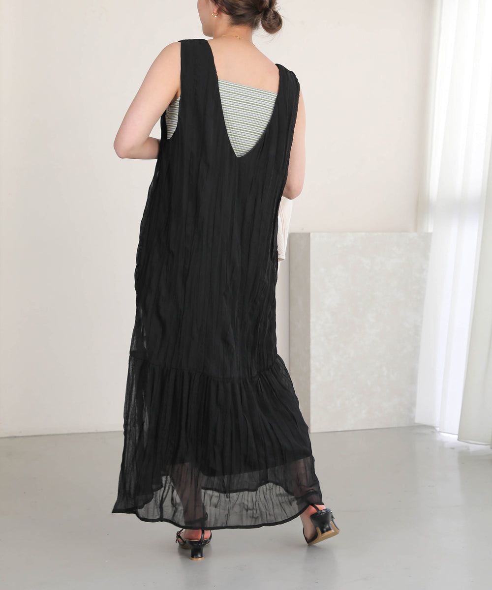 日本 Bab - V領浪漫飄逸無袖洋裝-米杏