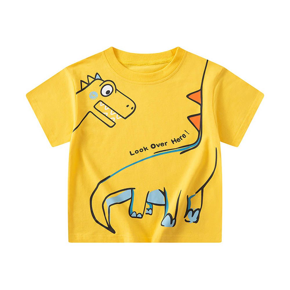 純棉短袖上衣-恐龍看這裡-黃色