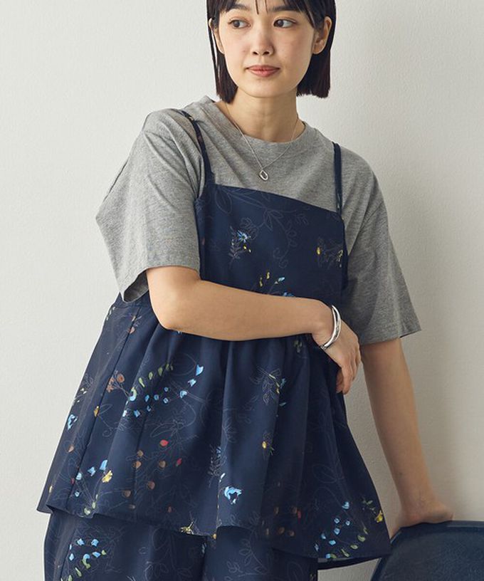 日本 Sans Souci 34+ - 優美花卉縮腰疊穿吊帶背心-海軍藍