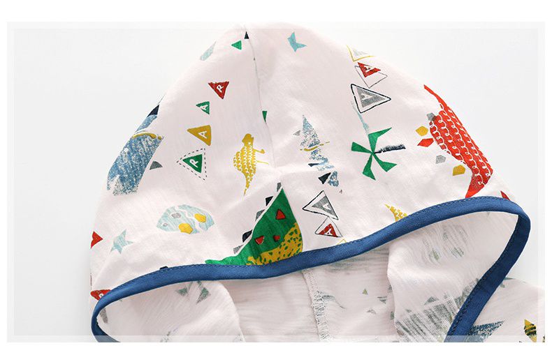 純棉連帽防曬外套/空調外套-恐龍的幾何世界-白色