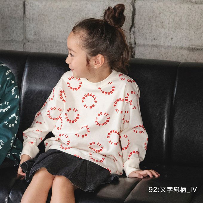 日本 BRANSHES - 100%棉 百搭印花縮口長袖上衣-英文標語-水藍