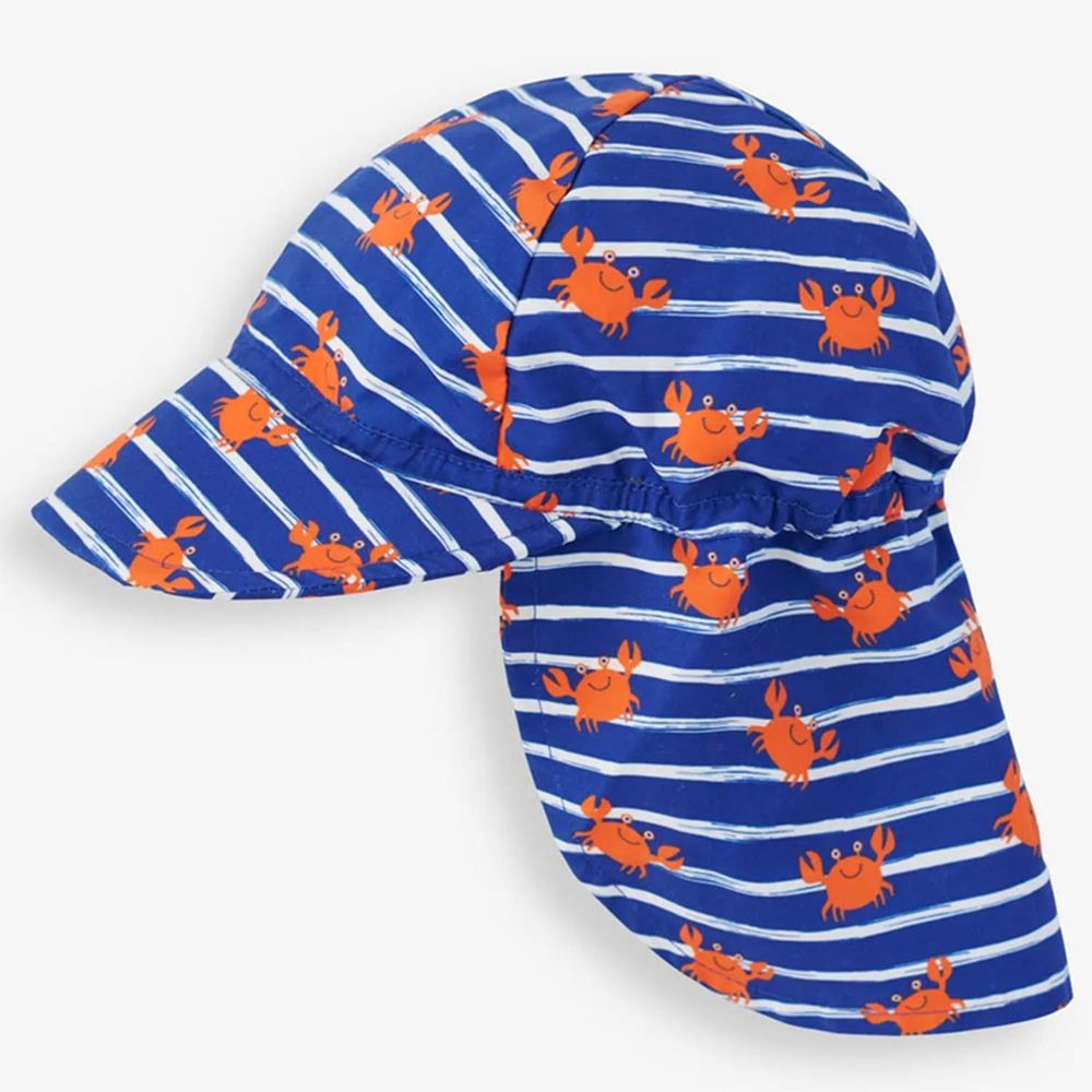 英國 JoJo Maman BeBe - 嬰幼兒/兒童UPF50+防曬護頸遮陽帽-螃蟹家族