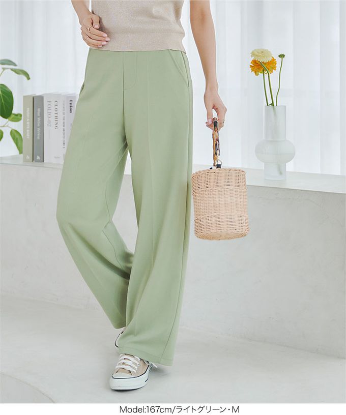 日本 Kobe Lettuce - 美腳中線！不易皺喬其紗寬版長褲-粉紅