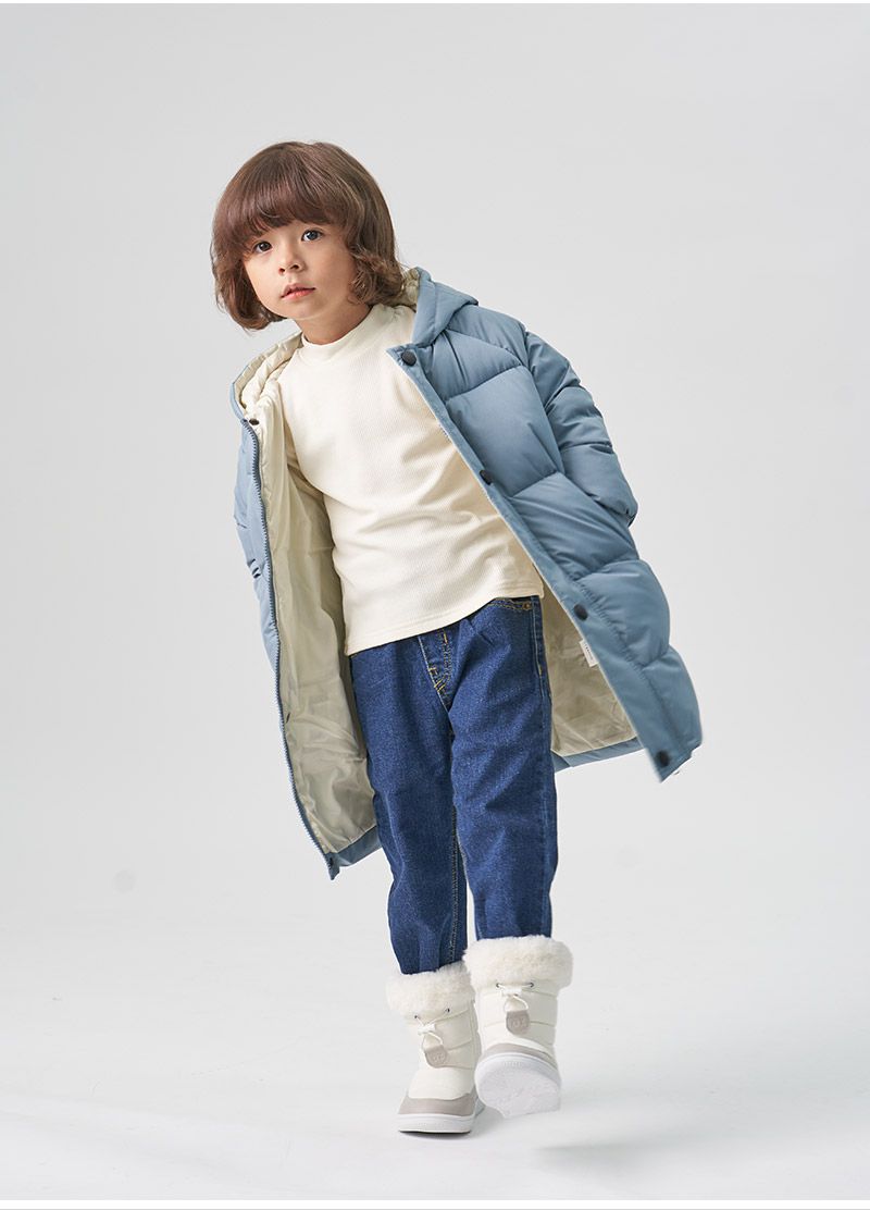 韓國 OZKIZ - 大口袋澎澎長版防風連帽外套-象牙白