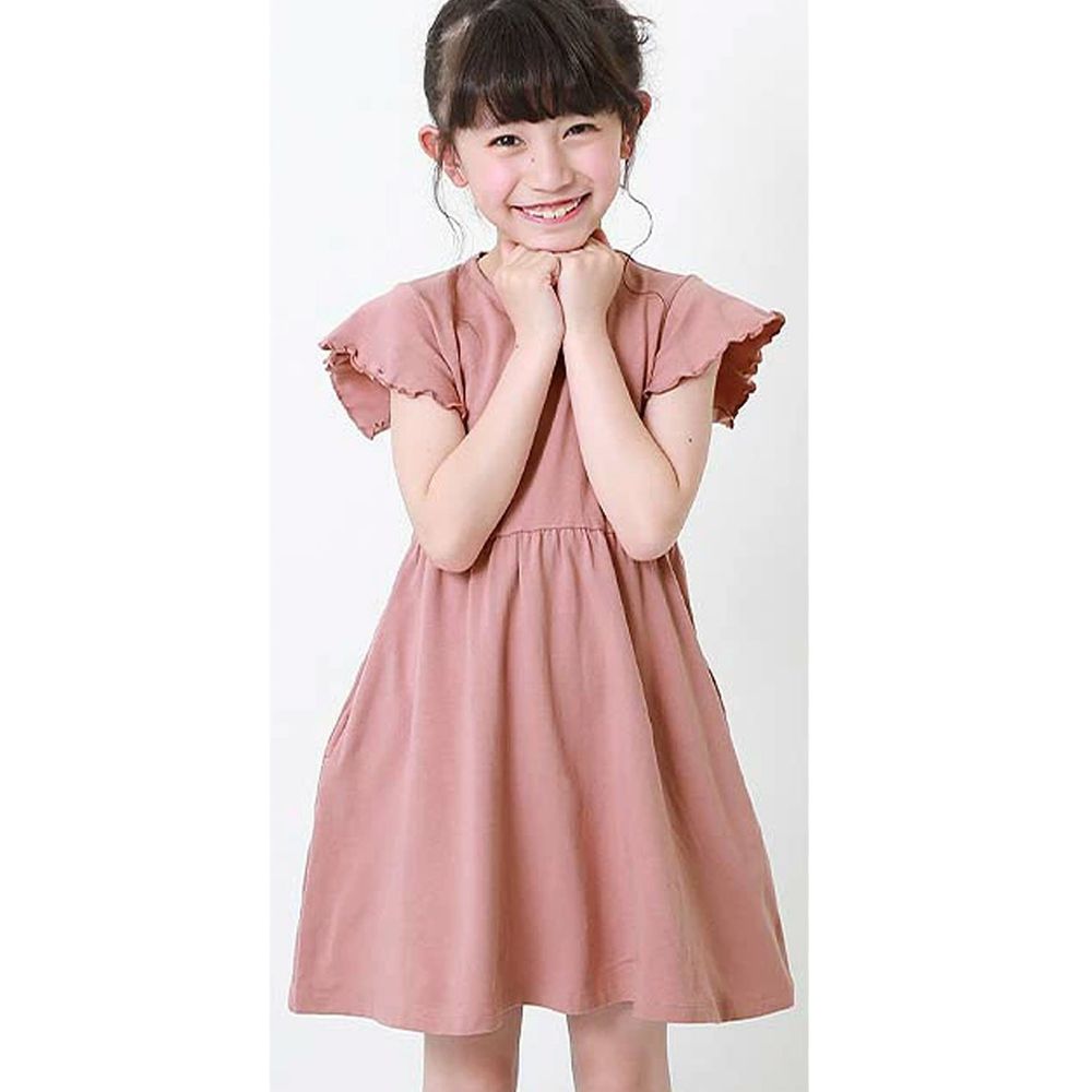 日本 devirock - 純棉木耳邊短袖小洋裝-櫻花粉