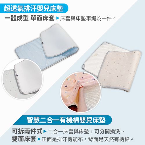 二合一有機棉透氣排汗嬰兒床墊-水手熊粉