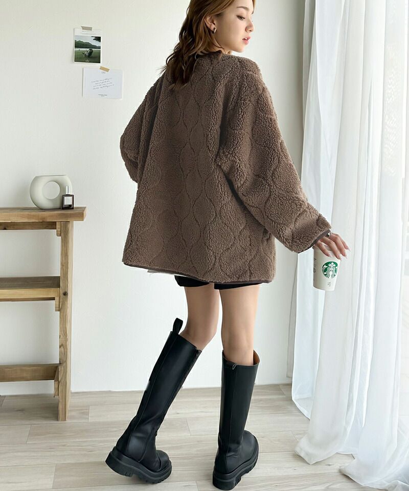 日本 Classical Elf - 寬版絎縫短絨毛呢外套-黑