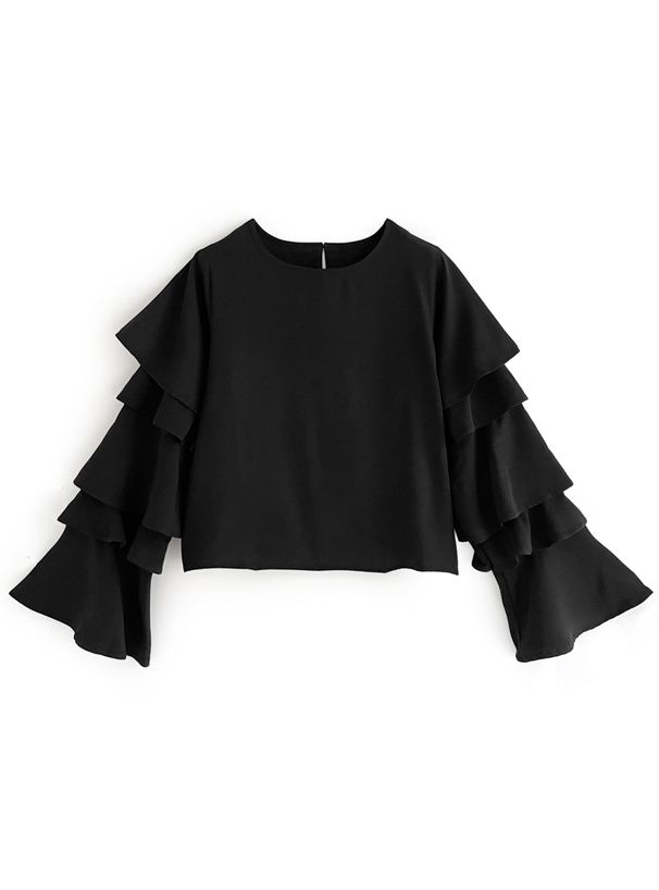 日本 GRL - 優雅氣質層次長袖上衣-杏白 (F)