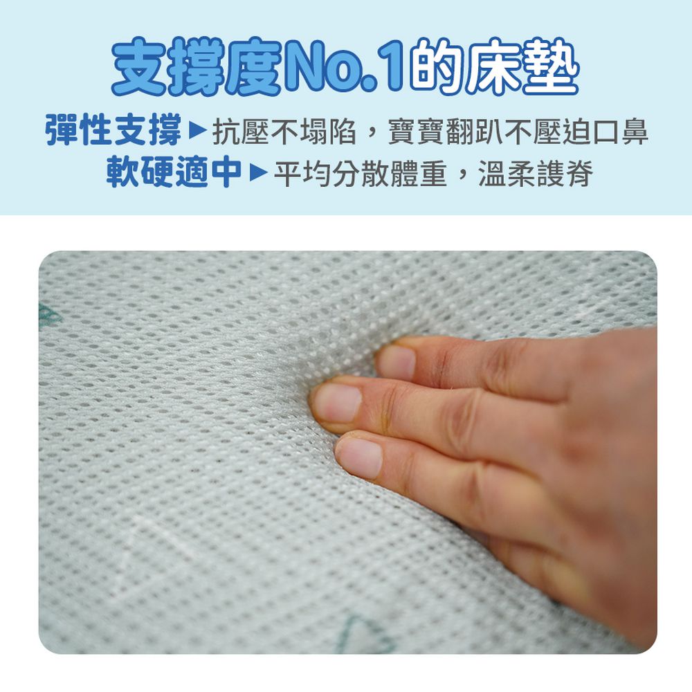 二合一有機棉透氣排汗嬰兒床墊-水手熊粉