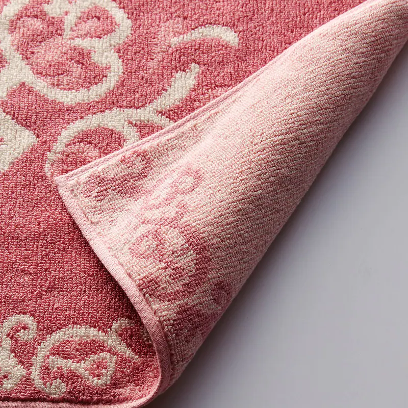 日本千趣會 - 純棉吸水毛巾腳踏墊兩件組-開運圖騰-粉 (40x60cm)