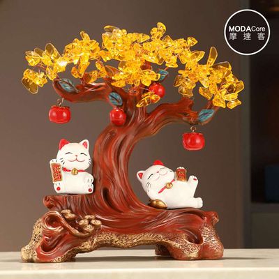 MODACore 摩達客 - ◉開運招財◉金錢樹木紋幸福情侶躺賺招財貓發財擺飾_客廳玄關臥室好風水好運勢