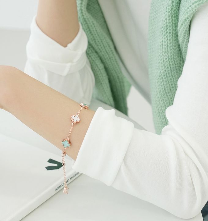 韓國 Soo&Soo - 雙面幸運草拋光手鏈-紫 (長度16cm)