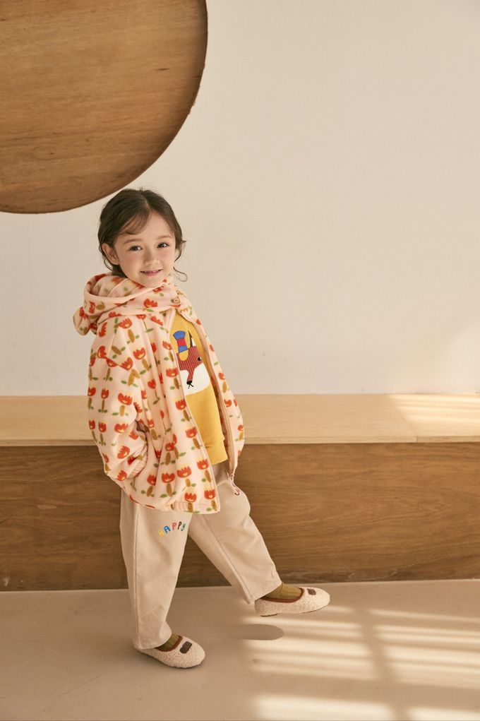 韓國 Mimico - (內磨毛)動物印圓領大學T-狐狸-芥黃