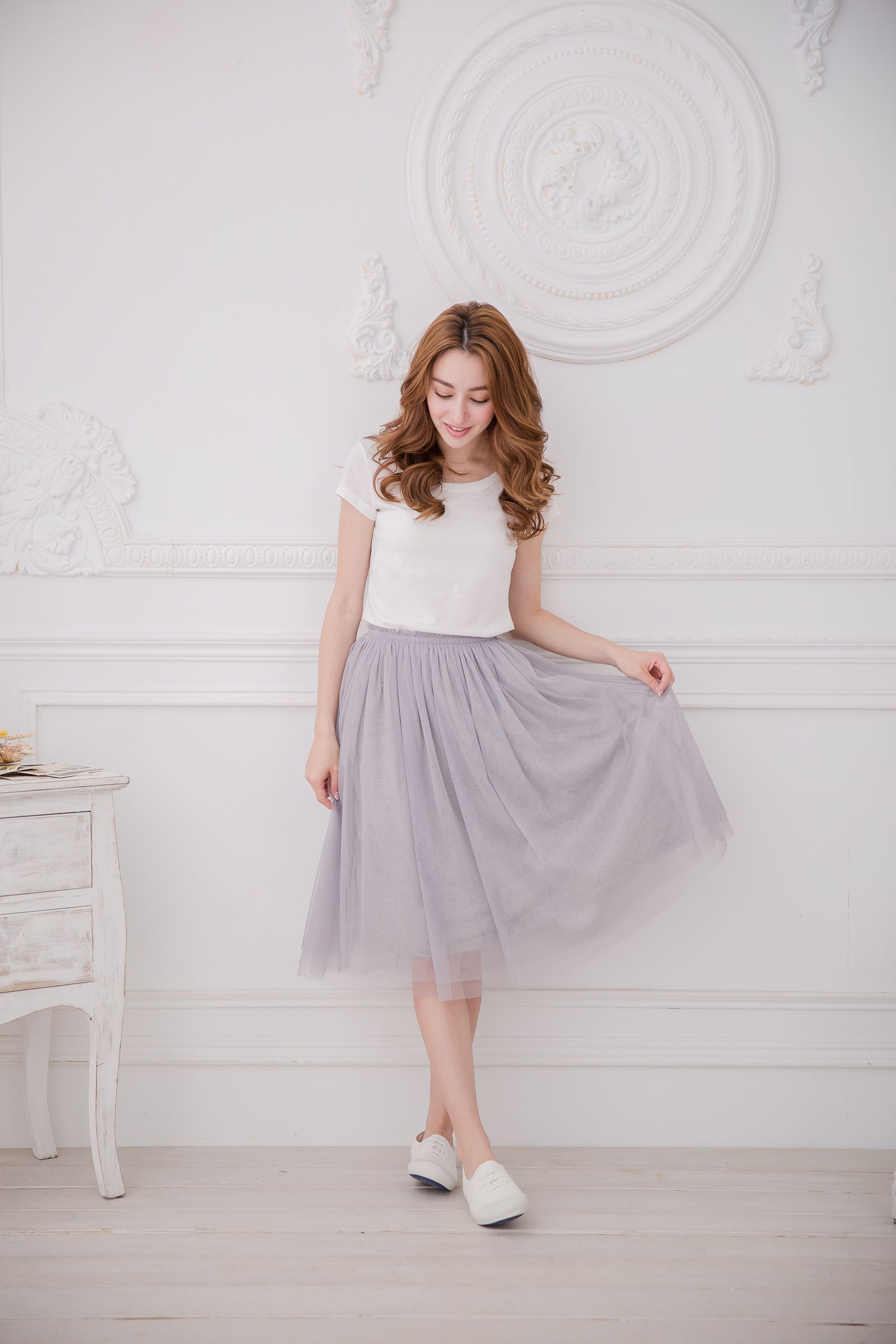 Peachy - 獨家訂製綿柔半身紗裙-半身中長版-溫柔灰 (F)