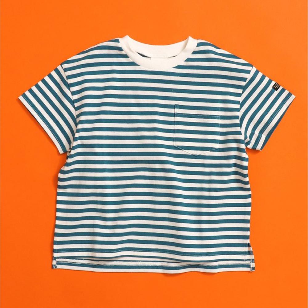 日本 BREEZE - [低價]簡約定番款短袖T恤-條紋-藍白