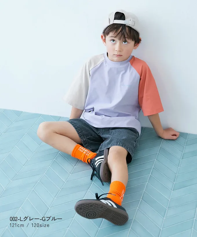 日本 devirock - [快乾防皺]防污機能短袖上衣-撞色-淺紫x橘