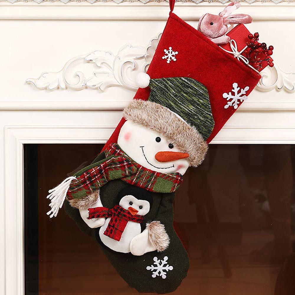 聖誕節造型襪子禮物袋-帽子雪人-綠+紅