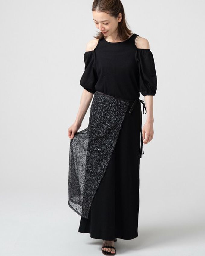 日本 gleam - [疊穿高手]閃亮光澤薄紗半片裙-黑