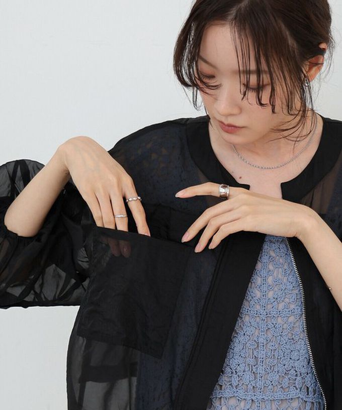 日本 Bab - 優美透膚精緻感抽繩薄外套-粉紅