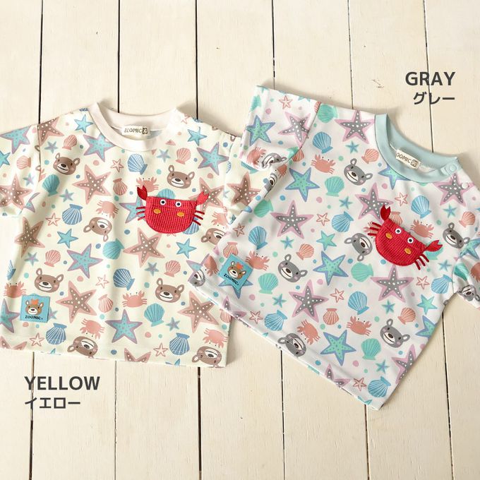 日本 ZOOLAND - 海洋印花網眼短袖上衣-滿版貝殼-淺灰