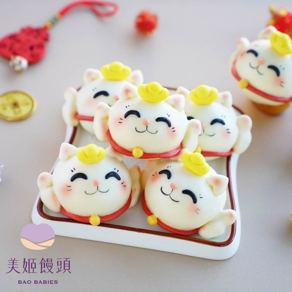 招財貓鮮乳造型紅豆包-50g/顆 (6入)