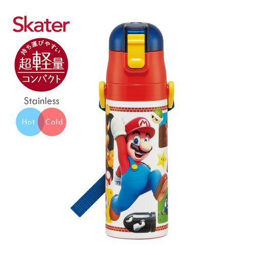日本 SKATER - (兒童)不鏽鋼直飲保溫水壺-瑪利歐-470ml