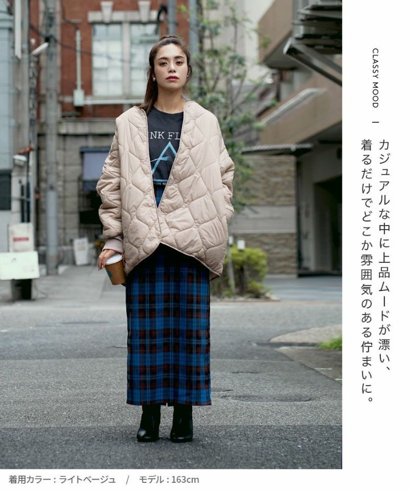 日本 zootie - 輕量絎縫百搭落肩鋪棉外套-淺灰棕