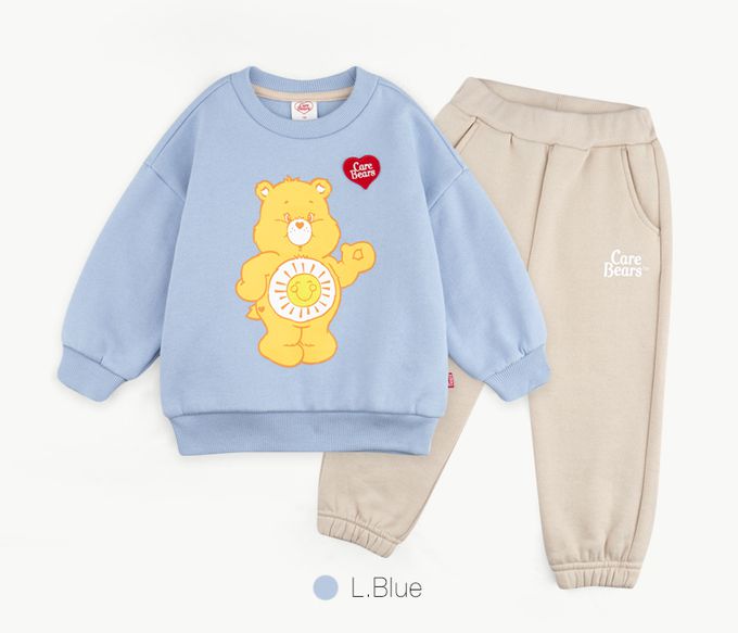 韓國 Care Bears - 聯名款太陽熊熊內磨毛長袖套裝-水藍X米灰