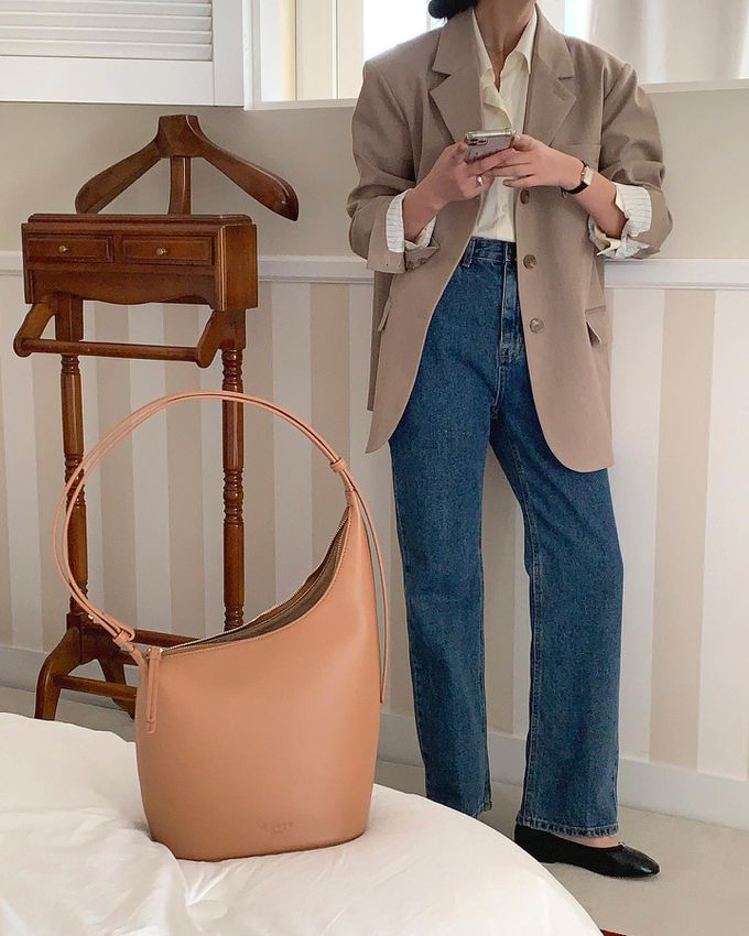 韓國lemego - 牛皮霧面可調整肩背/手提包(Sally)-焦糖棕