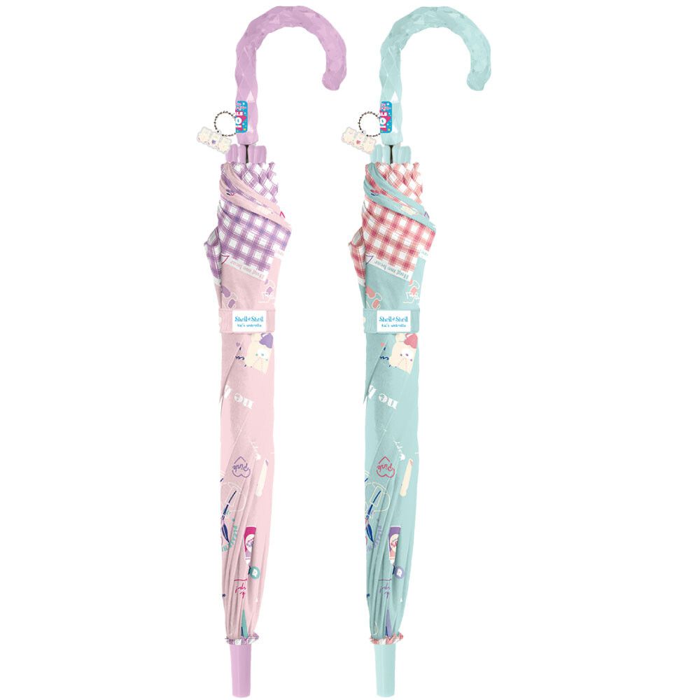 日本中谷 - 透明窗設計兒童雨傘/直傘-熊熊格紋-粉紅 (50cm(身高115-125cm))