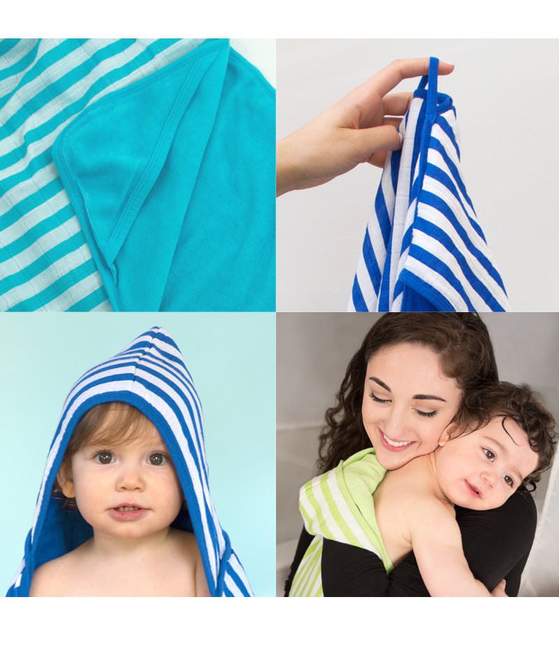 美國 green sprouts - 小綠芽有機棉細紗布連帽浴巾/包巾-藍