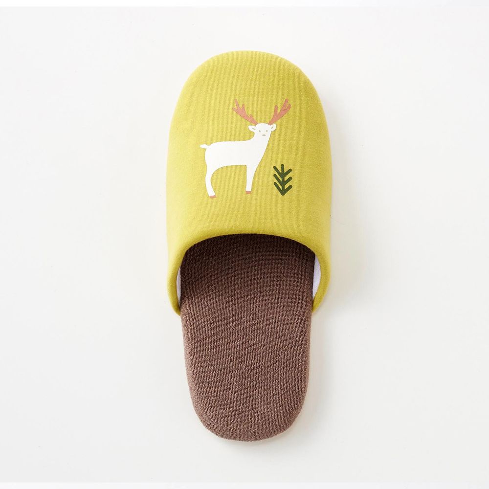 日本千趣會 - 印花室內拖鞋-北歐小鹿-黃綠