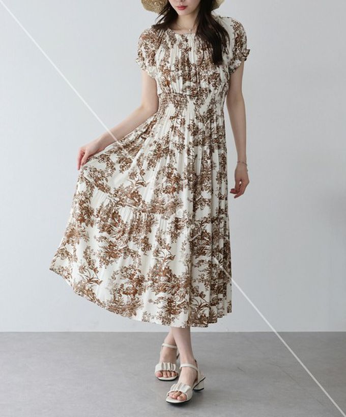 日本 BLUE EAST - 一字領2way露肩迷人短袖洋裝-典雅葉子-黑 (M)