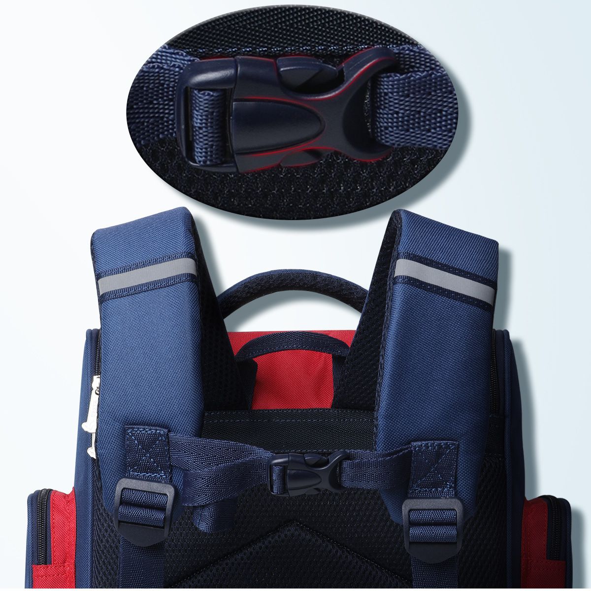 翻蓋大容量減壓書包(附筆袋)-卡通人物帥帥-藍色 (建議120~140cm)-31x17x41cm