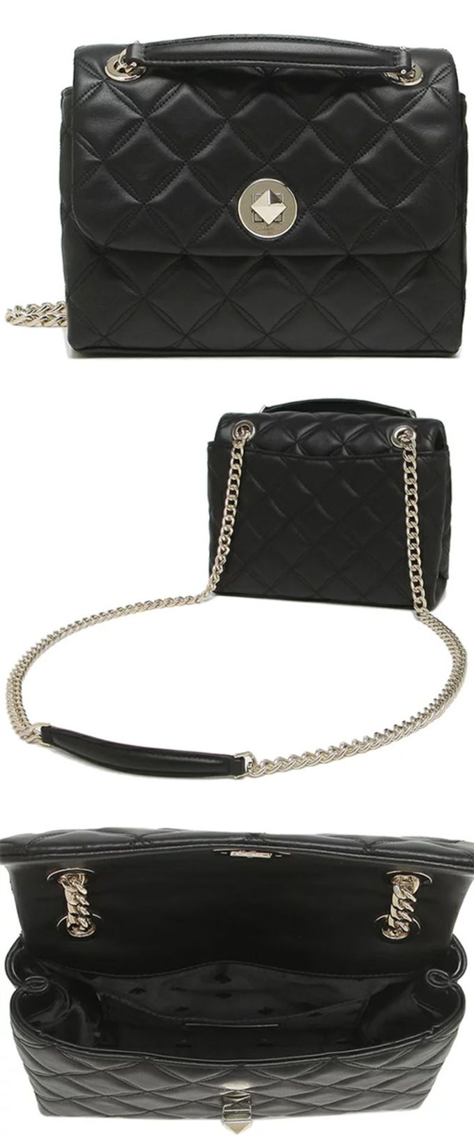 kate spade - 格紋翻蓋皮革鍊包-黑