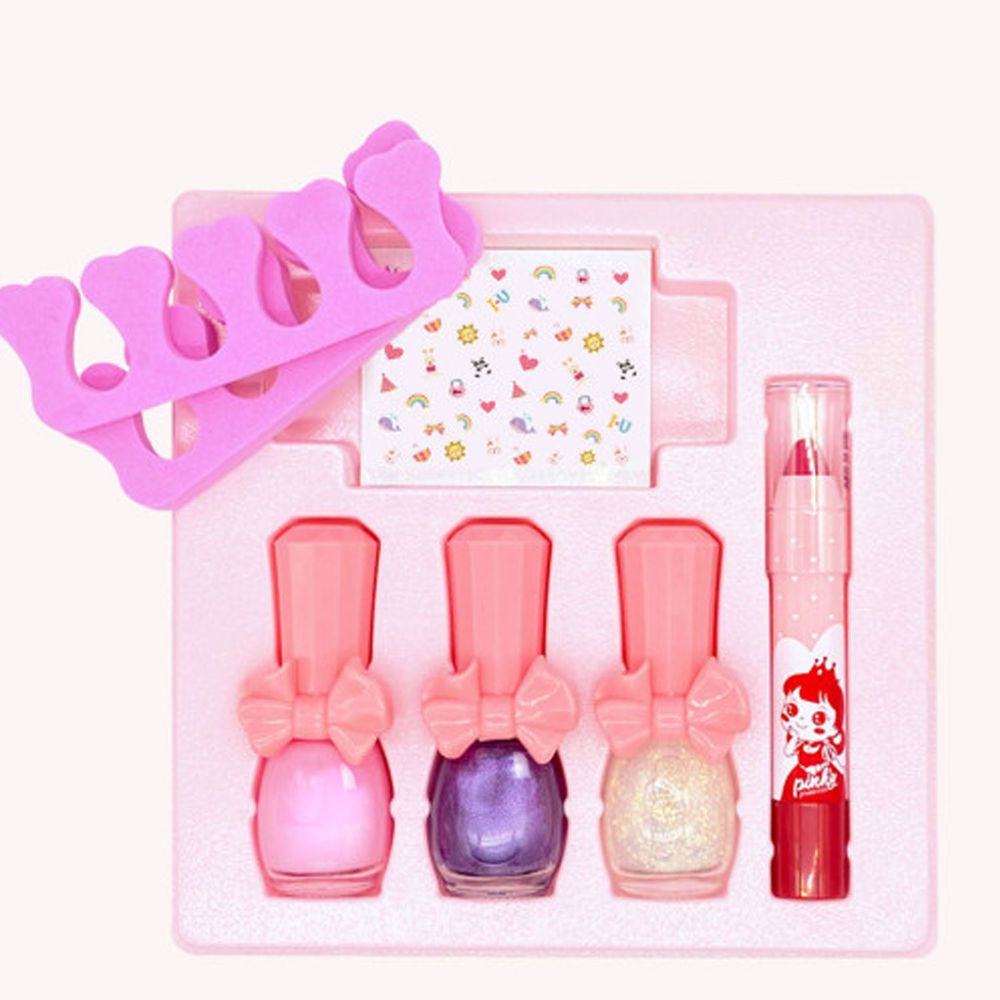 韓國 Pink Princess - 愛心禮物盒(指甲油*3, 護唇膏*1, 指甲貼*1, 分指套*1)-Set C