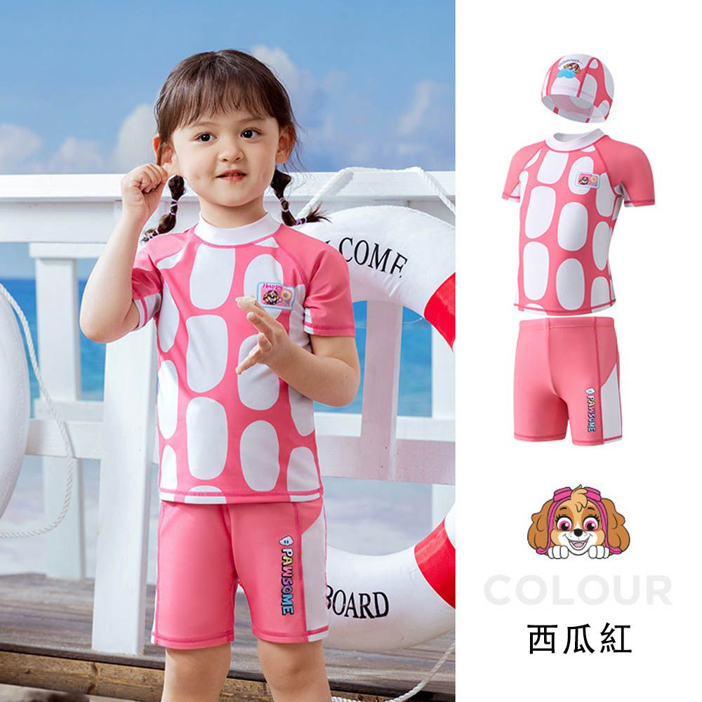UPF50+短袖泳裝套裝(附泳帽)-卡通人物天天-粉色